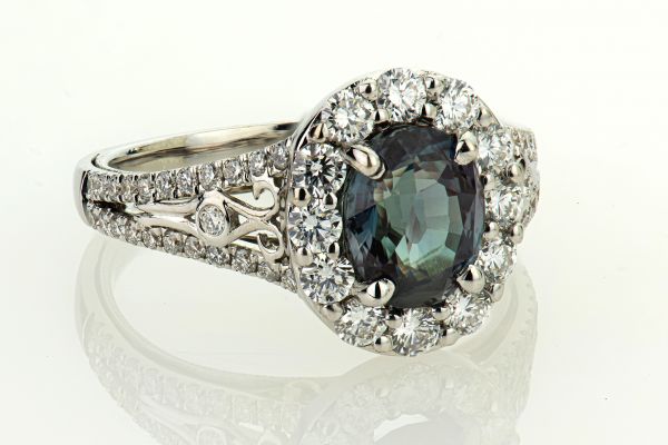 18kt White Gold Alexandrite and Round Diamond Ring (Recently Sold)